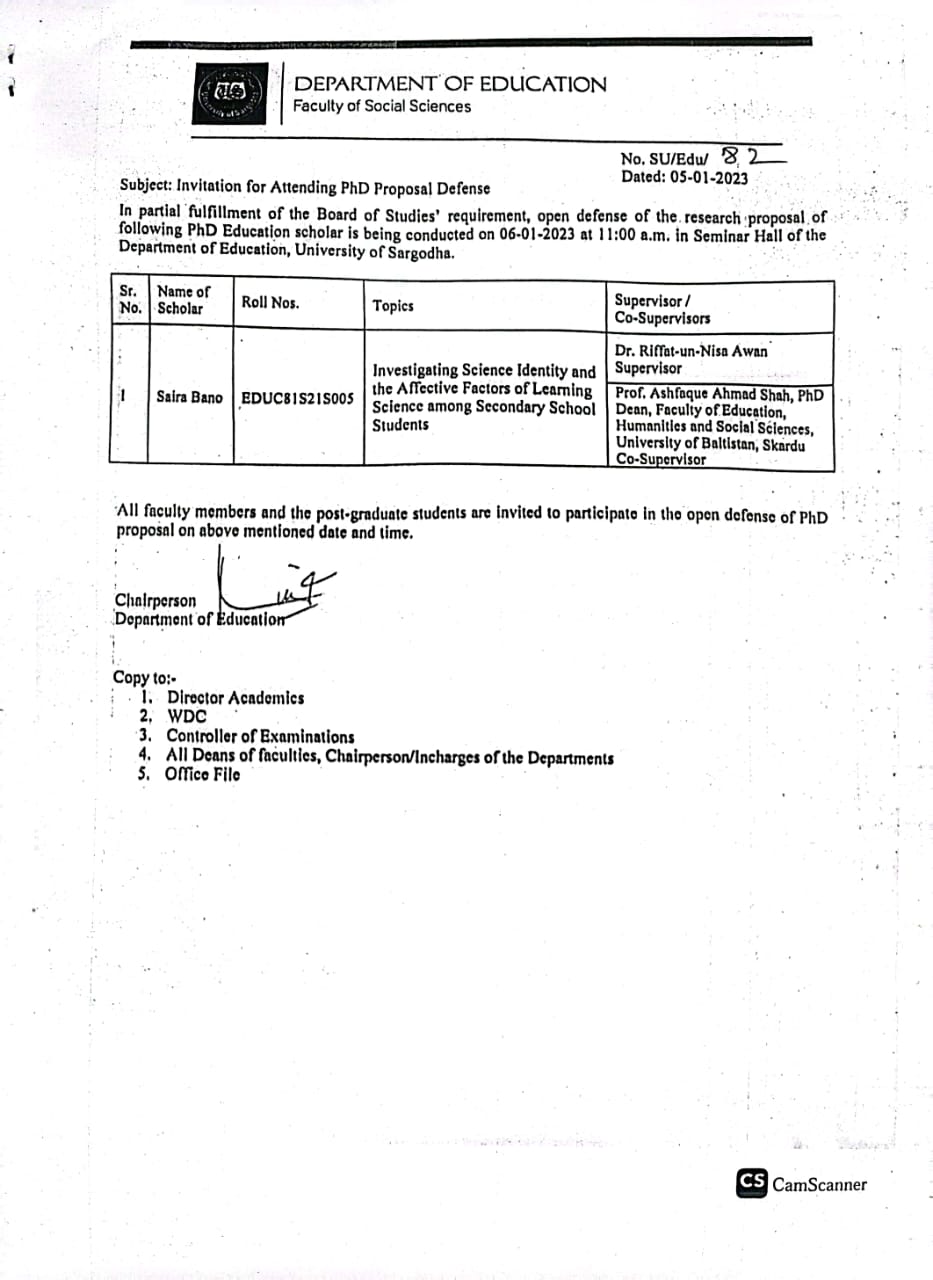 Invitation for Attending PhD Proposal Defense (Department of Education)